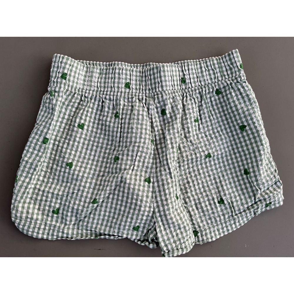 American Eagle AE Lounge Gingham Heart Pajama Shorts Green White Medium - Picture 5 of 5